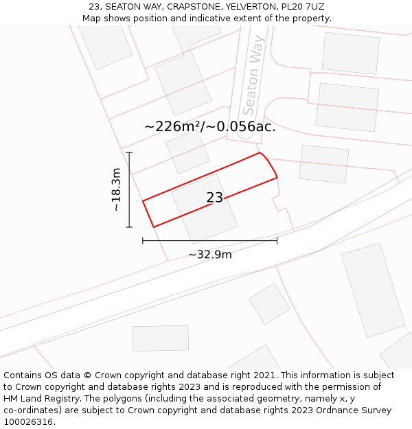 23, SEATON WAY, CRAPSTONE, YELVERTON, PL20 7UZ: Plot and title map