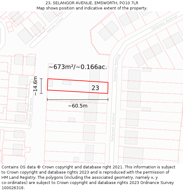 23, SELANGOR AVENUE, EMSWORTH, PO10 7LR: Plot and title map