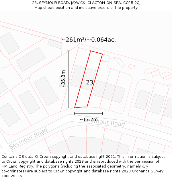 23, SEYMOUR ROAD, JAYWICK, CLACTON-ON-SEA, CO15 2QJ: Plot and title map