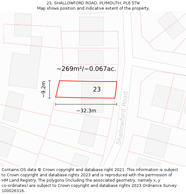 23, SHALLOWFORD ROAD, PLYMOUTH, PL6 5TW: Plot and title map