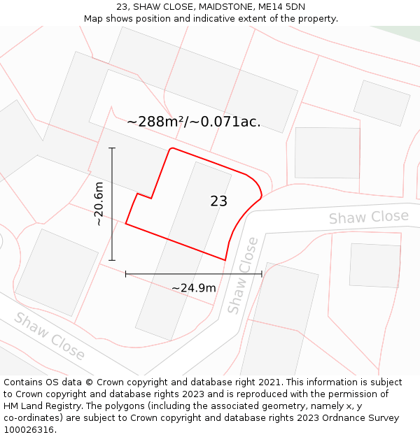 23, SHAW CLOSE, MAIDSTONE, ME14 5DN: Plot and title map