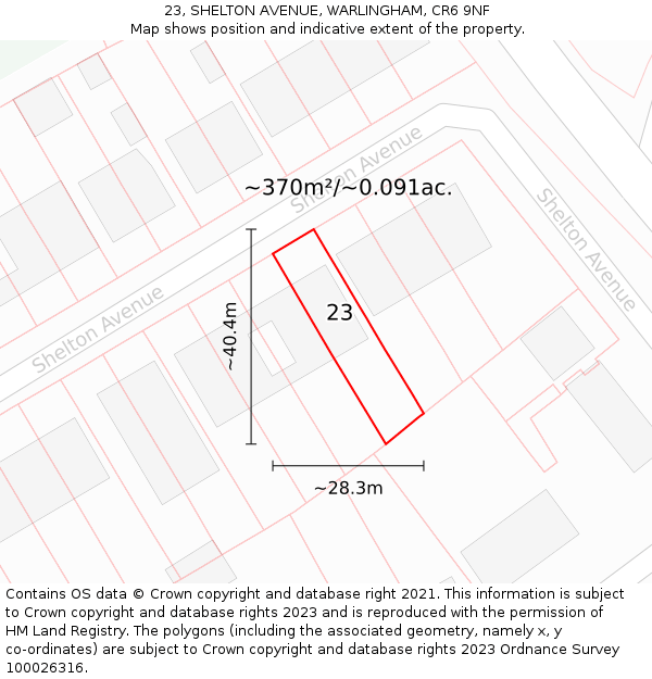 23, SHELTON AVENUE, WARLINGHAM, CR6 9NF: Plot and title map