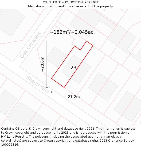 23, SHERIFF WAY, BOSTON, PE21 9ET: Plot and title map