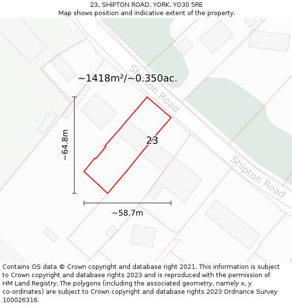 23, SHIPTON ROAD, YORK, YO30 5RE: Plot and title map