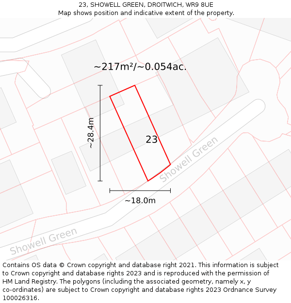 23, SHOWELL GREEN, DROITWICH, WR9 8UE: Plot and title map