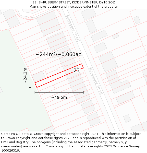 23, SHRUBBERY STREET, KIDDERMINSTER, DY10 2QZ: Plot and title map