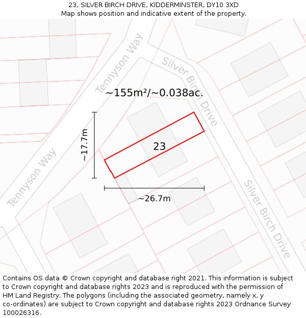 23, SILVER BIRCH DRIVE, KIDDERMINSTER, DY10 3XD: Plot and title map