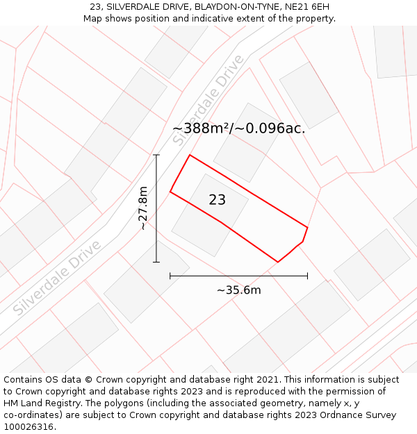 23, SILVERDALE DRIVE, BLAYDON-ON-TYNE, NE21 6EH: Plot and title map