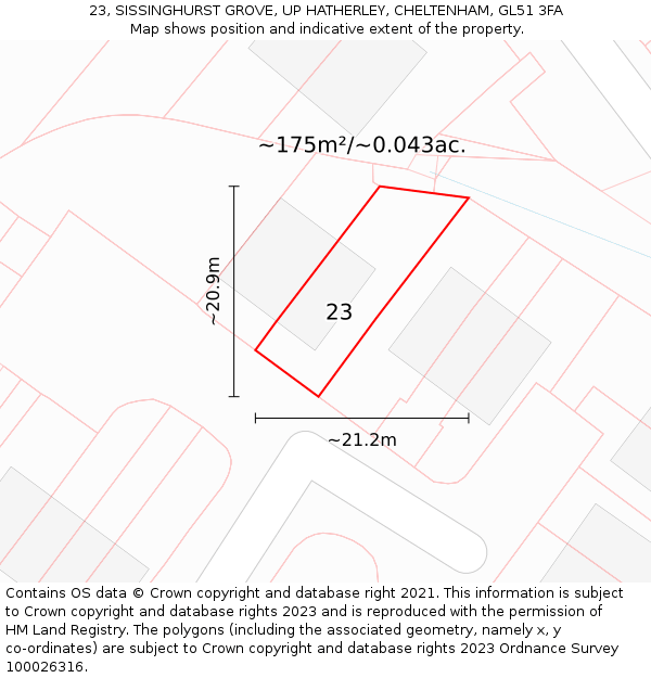 23, SISSINGHURST GROVE, UP HATHERLEY, CHELTENHAM, GL51 3FA: Plot and title map