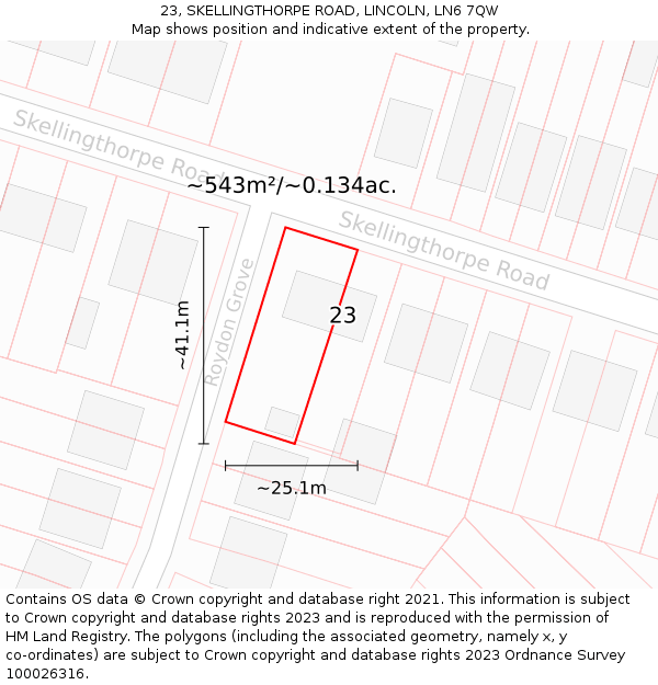 23, SKELLINGTHORPE ROAD, LINCOLN, LN6 7QW: Plot and title map