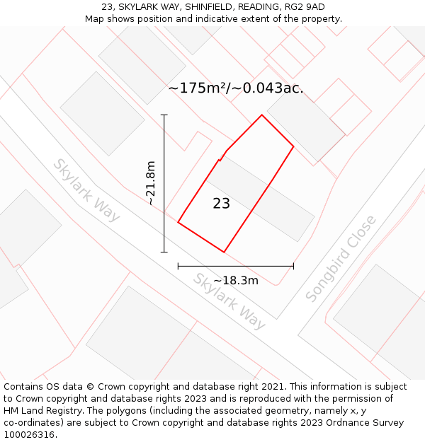 23, SKYLARK WAY, SHINFIELD, READING, RG2 9AD: Plot and title map