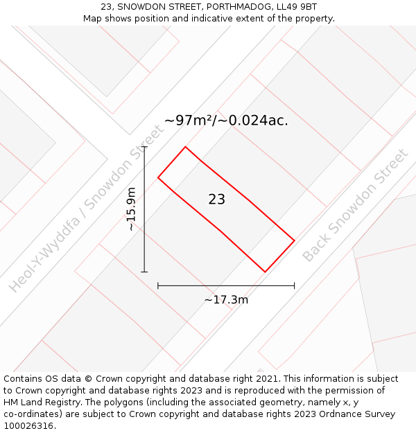 23, SNOWDON STREET, PORTHMADOG, LL49 9BT: Plot and title map