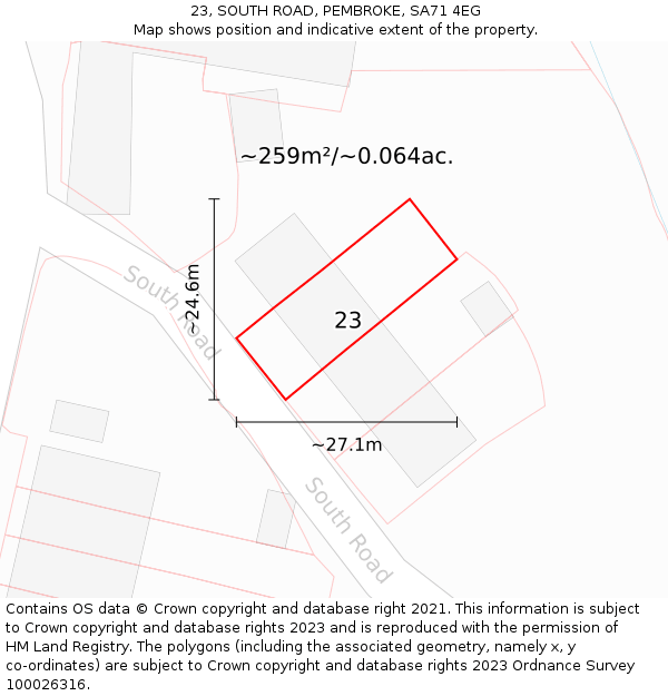 23, SOUTH ROAD, PEMBROKE, SA71 4EG: Plot and title map