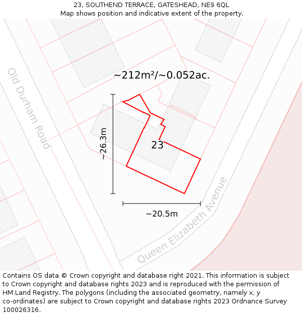 23, SOUTHEND TERRACE, GATESHEAD, NE9 6QL: Plot and title map