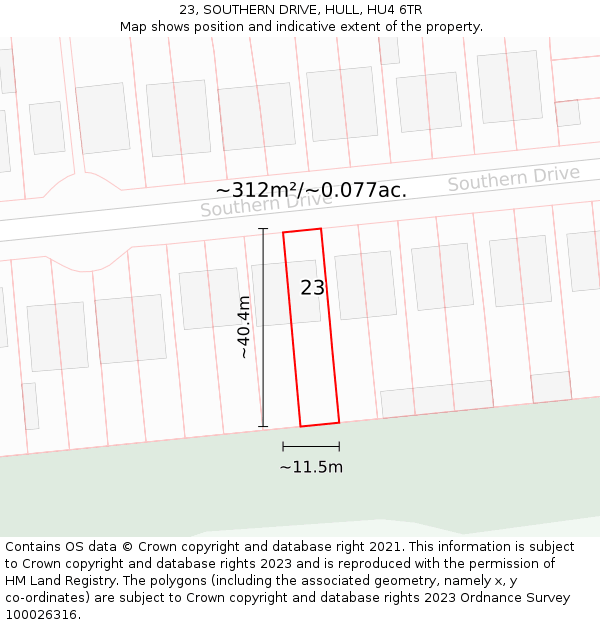 23, SOUTHERN DRIVE, HULL, HU4 6TR: Plot and title map