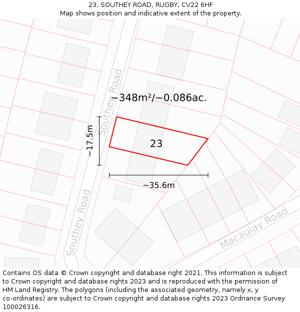 23, SOUTHEY ROAD, RUGBY, CV22 6HF: Plot and title map