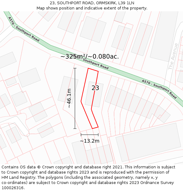 23, SOUTHPORT ROAD, ORMSKIRK, L39 1LN: Plot and title map