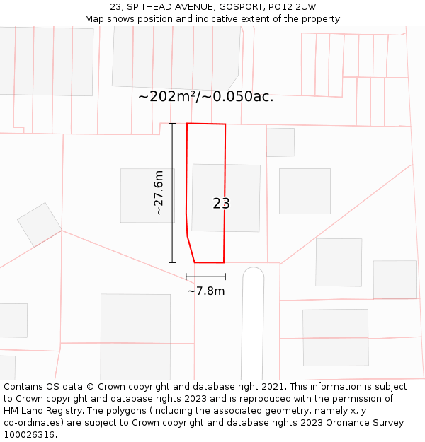 23, SPITHEAD AVENUE, GOSPORT, PO12 2UW: Plot and title map