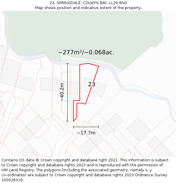 23, SPRINGDALE, COLWYN BAY, LL29 8NG: Plot and title map