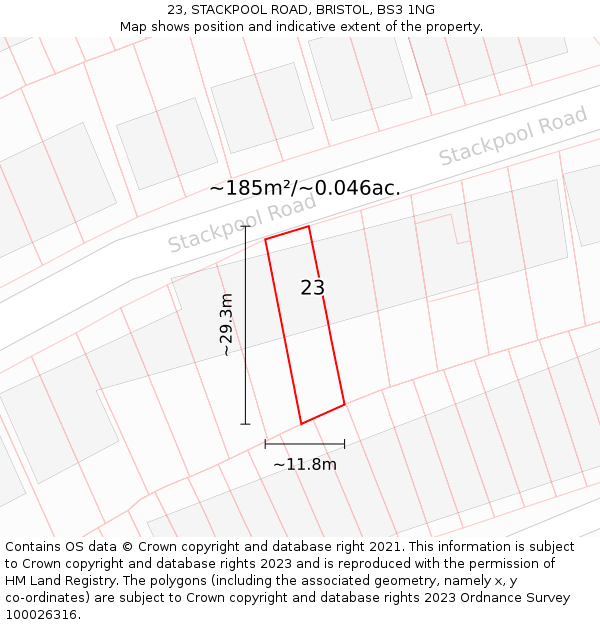 23, STACKPOOL ROAD, BRISTOL, BS3 1NG: Plot and title map