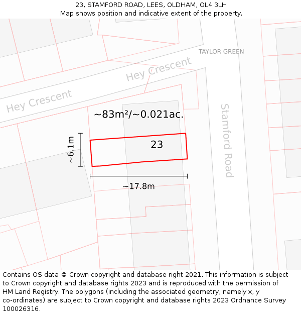 23, STAMFORD ROAD, LEES, OLDHAM, OL4 3LH: Plot and title map