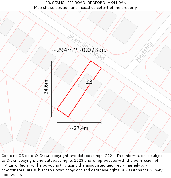 23, STANCLIFFE ROAD, BEDFORD, MK41 9AN: Plot and title map