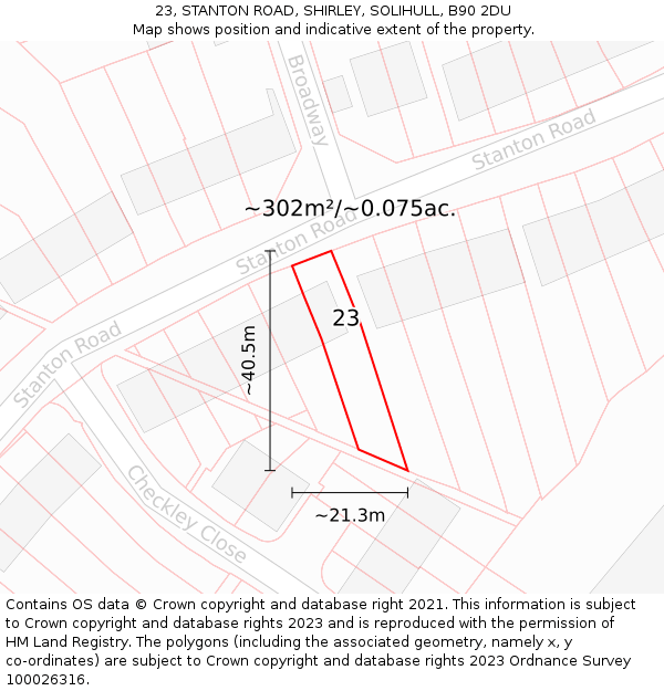 23, STANTON ROAD, SHIRLEY, SOLIHULL, B90 2DU: Plot and title map