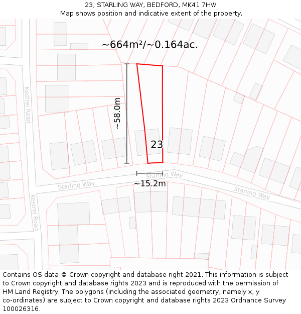 23, STARLING WAY, BEDFORD, MK41 7HW: Plot and title map