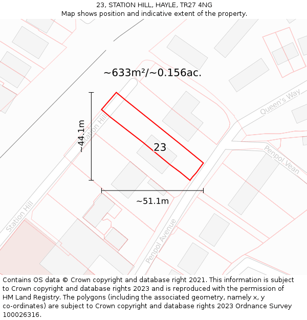 23, STATION HILL, HAYLE, TR27 4NG: Plot and title map