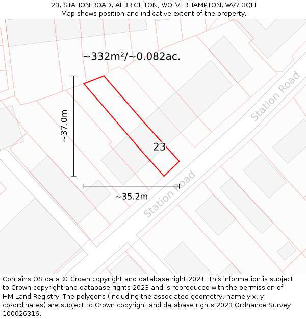 23, STATION ROAD, ALBRIGHTON, WOLVERHAMPTON, WV7 3QH: Plot and title map