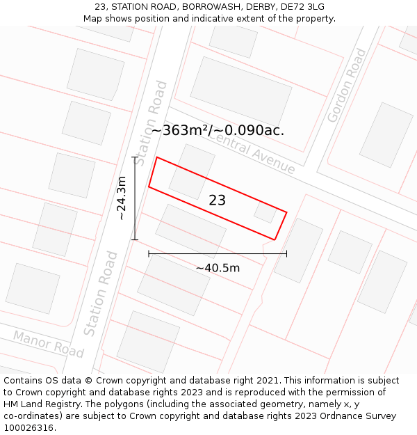 23, STATION ROAD, BORROWASH, DERBY, DE72 3LG: Plot and title map