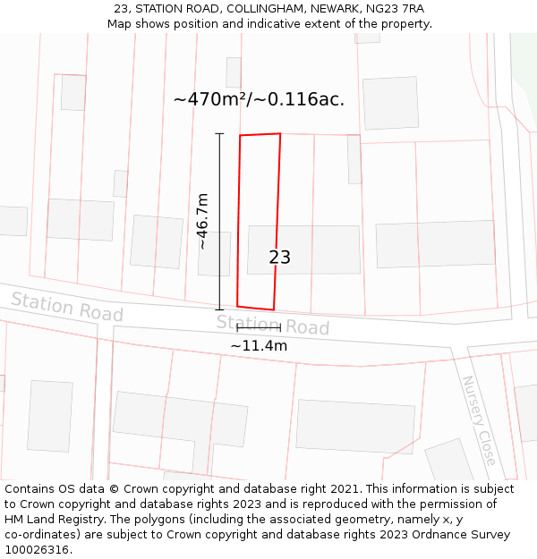 23, STATION ROAD, COLLINGHAM, NEWARK, NG23 7RA: Plot and title map