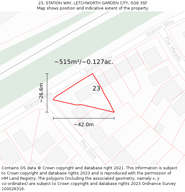 23, STATION WAY, LETCHWORTH GARDEN CITY, SG6 3SF: Plot and title map