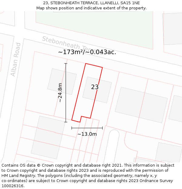 23, STEBONHEATH TERRACE, LLANELLI, SA15 1NE: Plot and title map