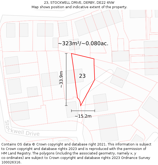 23, STOCKWELL DRIVE, DERBY, DE22 4NW: Plot and title map