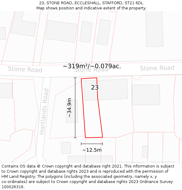 23, STONE ROAD, ECCLESHALL, STAFFORD, ST21 6DL: Plot and title map