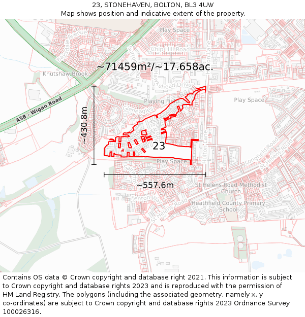 23, STONEHAVEN, BOLTON, BL3 4UW: Plot and title map