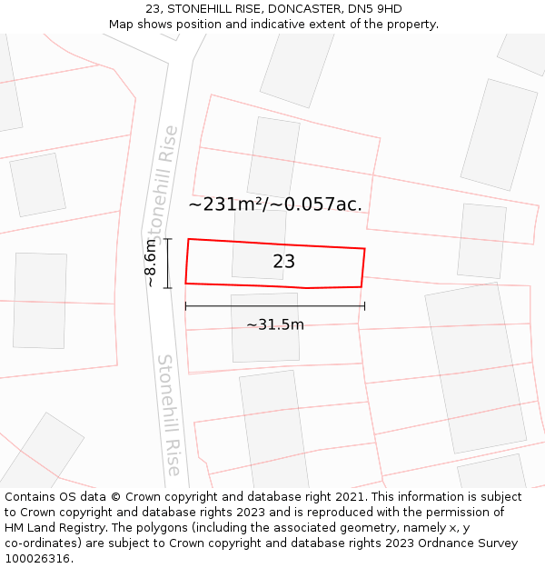 23, STONEHILL RISE, DONCASTER, DN5 9HD: Plot and title map