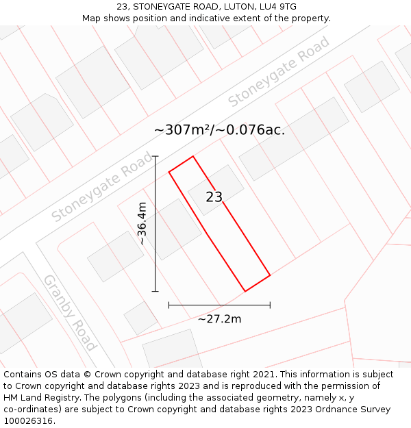 23, STONEYGATE ROAD, LUTON, LU4 9TG: Plot and title map