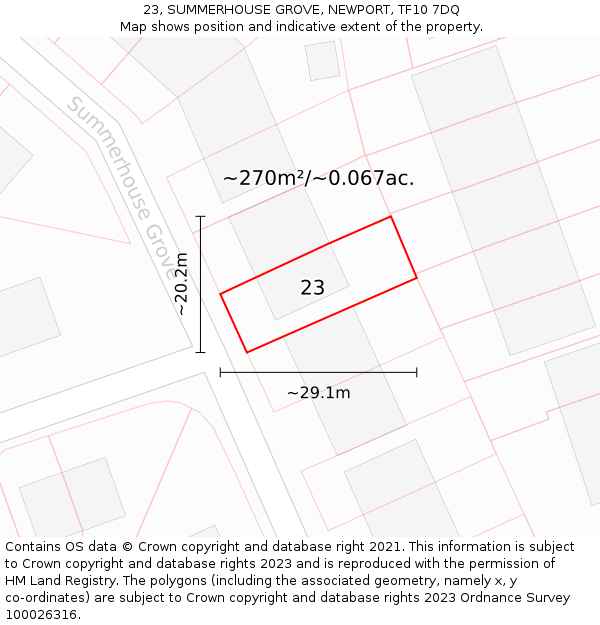 23, SUMMERHOUSE GROVE, NEWPORT, TF10 7DQ: Plot and title map