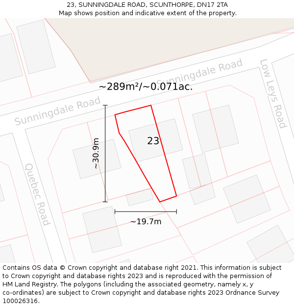 23, SUNNINGDALE ROAD, SCUNTHORPE, DN17 2TA: Plot and title map