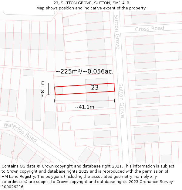 23, SUTTON GROVE, SUTTON, SM1 4LR: Plot and title map