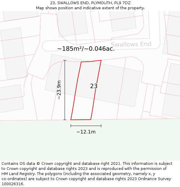 23, SWALLOWS END, PLYMOUTH, PL9 7DZ: Plot and title map