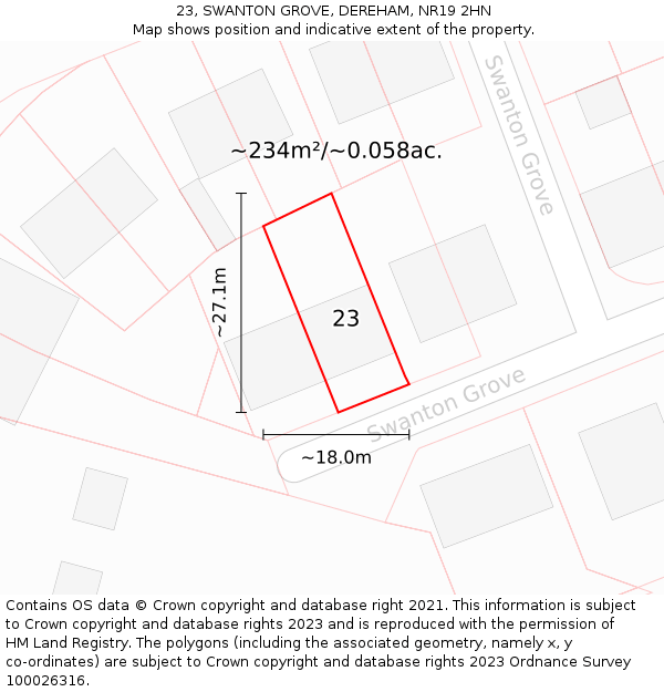 23, SWANTON GROVE, DEREHAM, NR19 2HN: Plot and title map