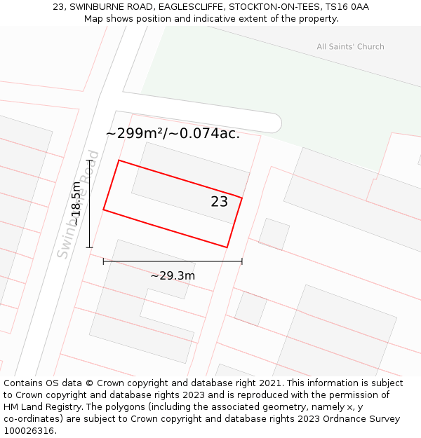 23, SWINBURNE ROAD, EAGLESCLIFFE, STOCKTON-ON-TEES, TS16 0AA: Plot and title map