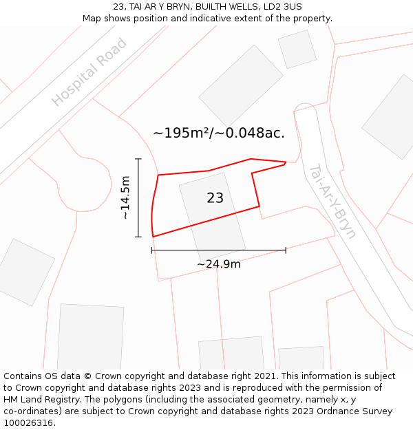 23, TAI AR Y BRYN, BUILTH WELLS, LD2 3US: Plot and title map