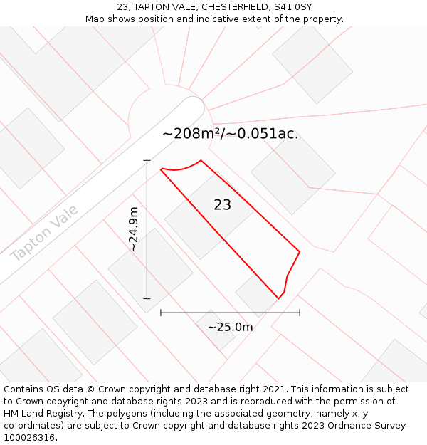 23, TAPTON VALE, CHESTERFIELD, S41 0SY: Plot and title map