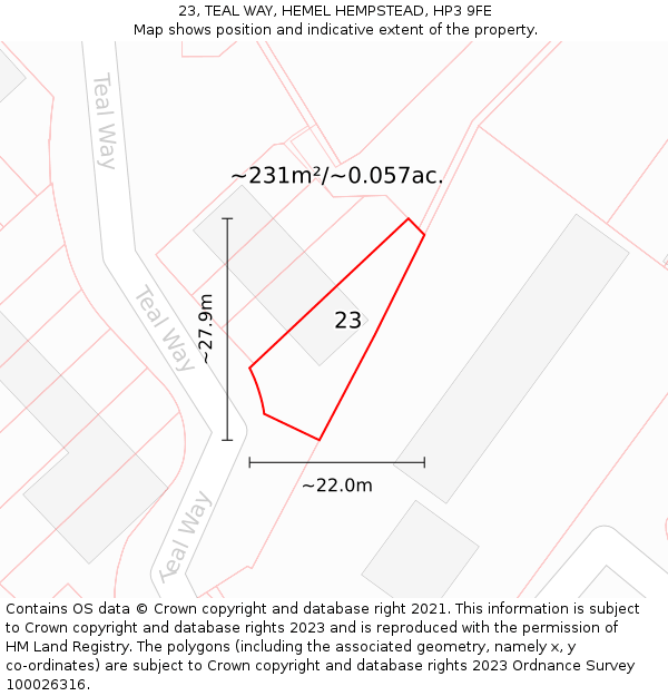 23, TEAL WAY, HEMEL HEMPSTEAD, HP3 9FE: Plot and title map