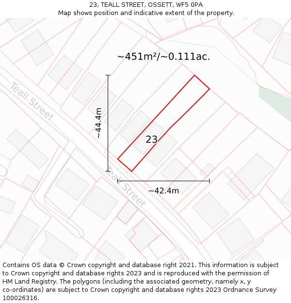 23, TEALL STREET, OSSETT, WF5 0PA: Plot and title map