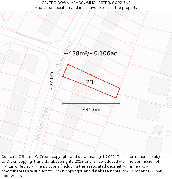 23, TEG DOWN MEADS, WINCHESTER, SO22 5NF: Plot and title map